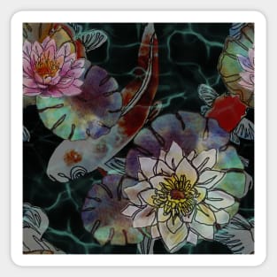 Lotus flowers black koi fish Sticker